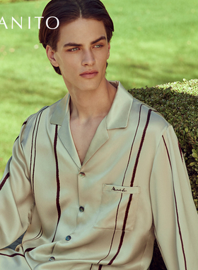 MANITO/曼尼陀Geom 男士条纹睡衣套装桑蚕丝手绘条纹图案家居服