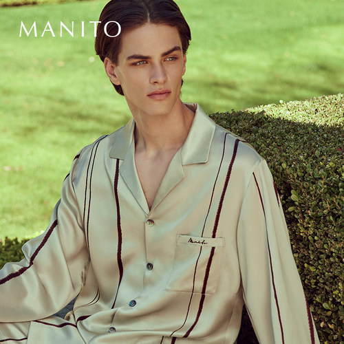 manito桑蚕丝手绘条纹睡衣套装