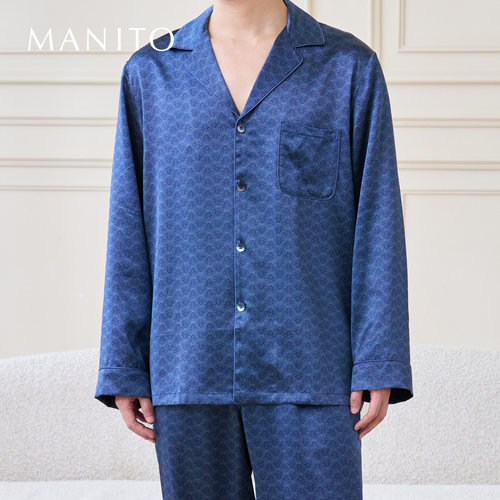 MANITO/曼尼陀Asterism 男士桑蚕丝长袖印花睡衣套装夏季新品