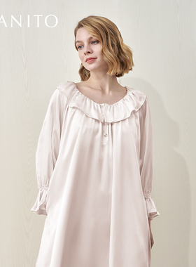 MANITO/曼尼陀Echoes桑蚕丝连衣裙 木耳边八分袖睡裙家居裙宽松版