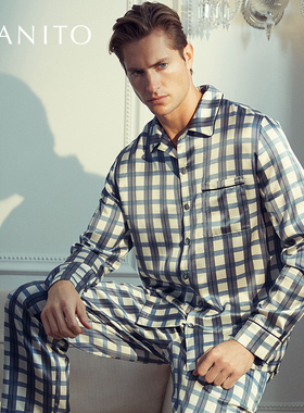 MANITO/曼尼陀Geom真丝睡衣男士桑蚕丝家居服套装格纹