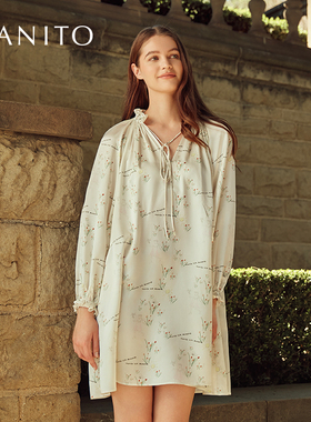 MANITO/曼尼陀Princess Louise长袖短睡裙桑蚕丝真丝连衣裙