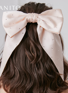 MANITO/曼尼陀Duchess真丝丝绒烫钻蝴蝶结发夹优雅桑蚕丝