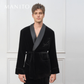 MANITO 曼尼陀Rome哑光丝绒男士 短睡袍桑蚕丝家居服保暖短袍