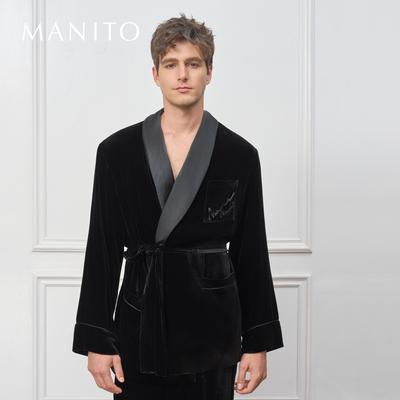 MANITO/曼尼陀Rome哑光丝绒男士短睡袍桑蚕丝家居服保暖短袍