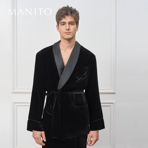 MANITO/曼尼陀Rome哑光丝绒男士短睡袍桑蚕丝家居服保暖短袍