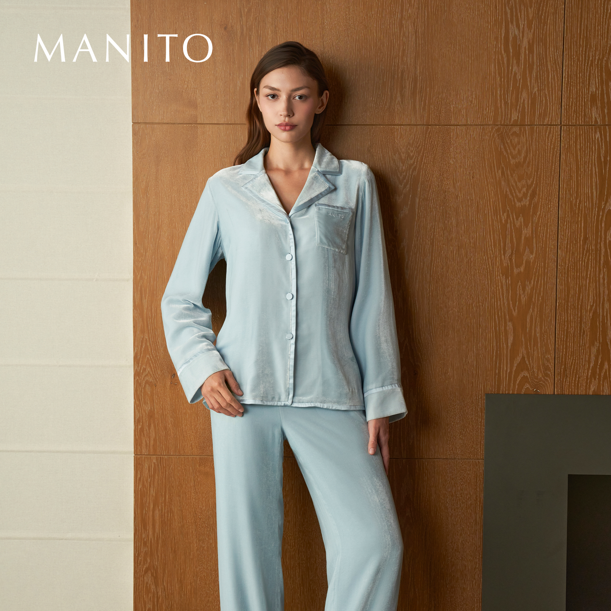 MANITO/曼尼陀Combo女士桑蚕丝哑光丝绒家居服套装秋冬保暖睡衣