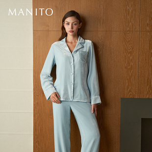 MANITO 秋冬保暖睡衣 曼尼陀Combo女士桑蚕丝哑光丝绒家居服套装