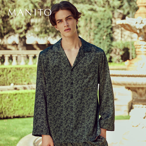 manito桑蚕丝复古印花睡衣套装