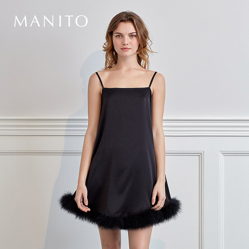 MANITO/曼尼陀Diva羽毛吊带礼服桑蚕丝家居服真丝睡裙