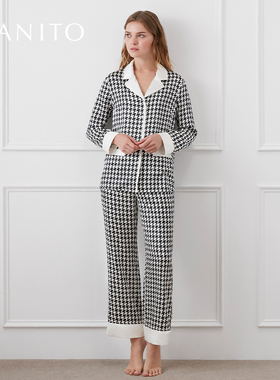 MANITO/曼尼陀Hound Stooth真丝睡衣套蚕丝家居服
