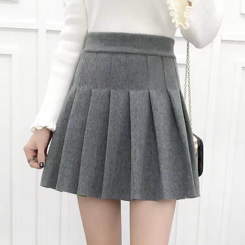毛呢百褶裙女2025新款松紧腰半身裙秋冬季高腰显瘦胖mm纯色短裙A