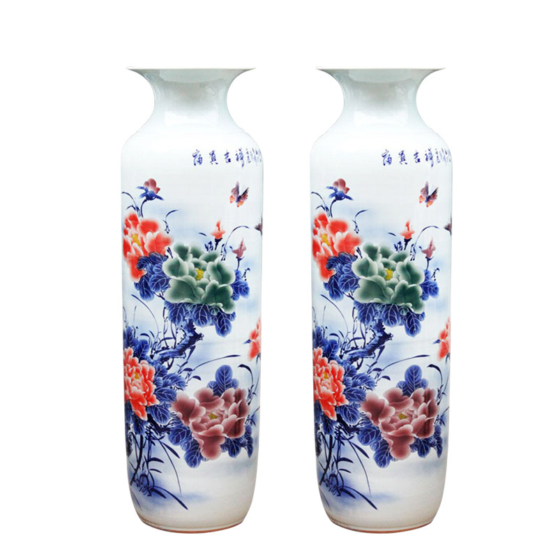 极速sf24景德镇陶瓷器落u地大花瓶全手工绘画荷花客厅装饰摆件开