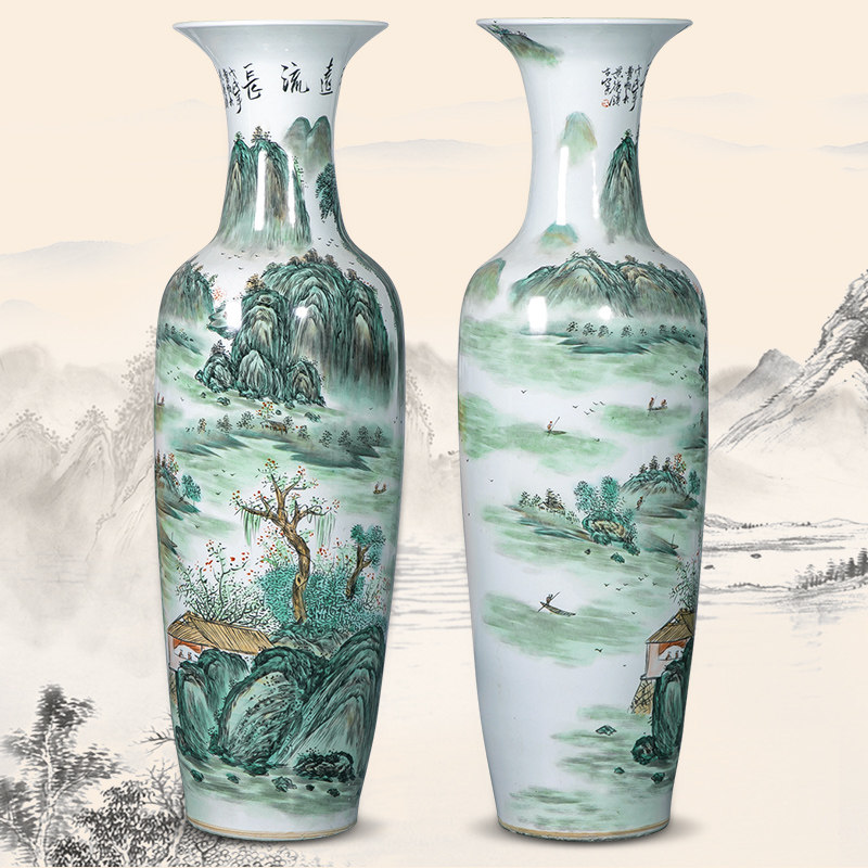 景德镇陶瓷器手绘落地大花瓶公司乔迁新中式客厅摆件大号开业送礼