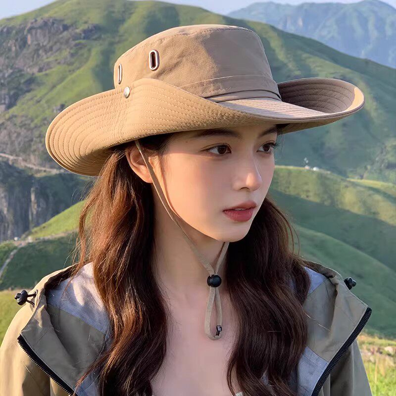 户外徒步登山帽渔夫帽女秋防晒防紫外线大帽檐显脸小百搭遮阳帽子