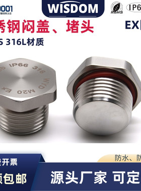 304SS/316L不锈钢丝堵闷盖M20实心圆形盲堵G1/2防水密封六角堵头