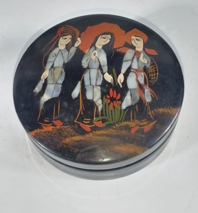 苗族老螺钿贝雕漆器盒/老文房用品/湘西旧物