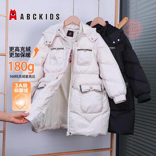 abckids童装女童羽绒服中长款加厚鸭绒袄2024冬季新款小香风外套