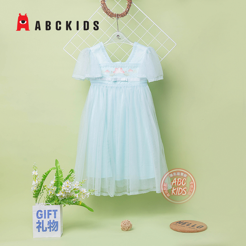 abckids童装女童连衣裙中国风裙子2023夏季新款汉服女孩公主纱裙-封面