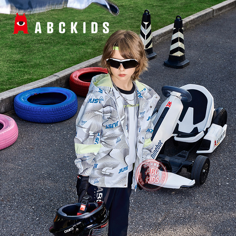 abckids童装男童外套男孩洋气夹克衫2024春季新款学生潮流拉链衫