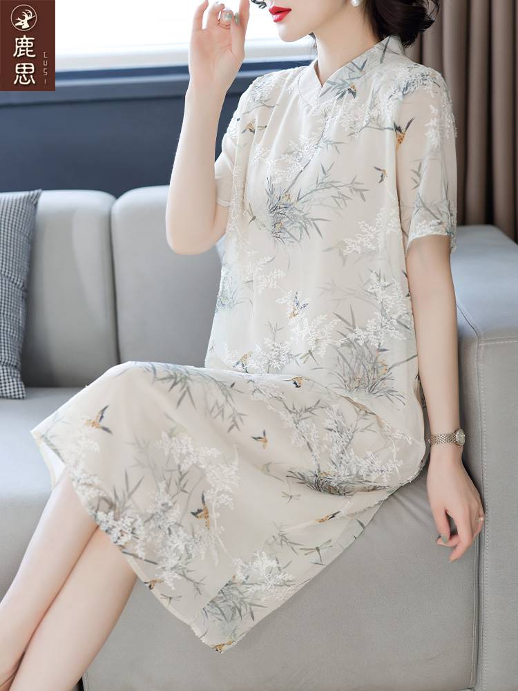 小个子妈妈装夏装连衣裙2023新款中老年女夏季气质旗袍裙子40岁50