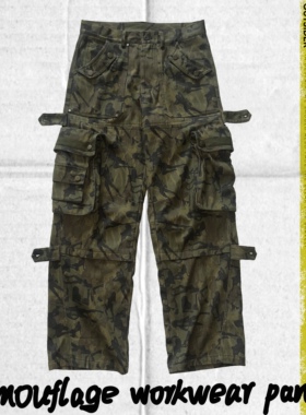 RIOT UNIONS 25FW复古可调节美女迷彩工装裤多口袋刺绣炮弹裤