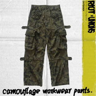 RIOT UNIONS 25FW复古可调节美女迷彩工装裤多口袋刺绣炮弹裤
