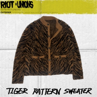 RIOT UNIONS 2025FW原创设计虎纹羊毛混纺仿貂毛开衫毛衣男女同款