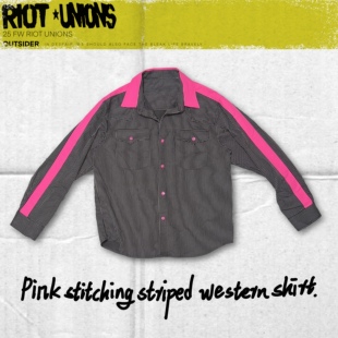 RIOT UNIONS 25SS粉色先锋条纹拼接宽松贝壳扣西部衬衫