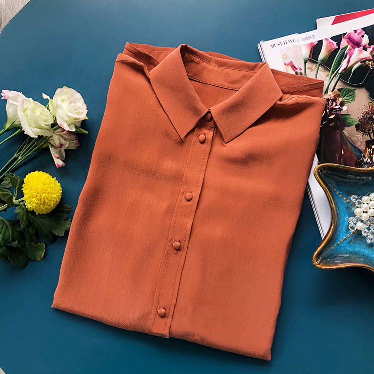 这颜色美爆了~太提肤色!软糯砂洗桑蚕丝 奶油棕色真丝长袖衬衫女