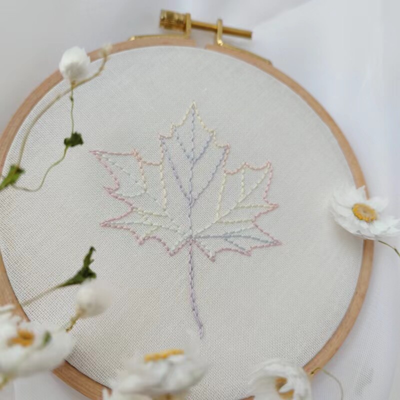 渐变刺绣枫叶材料包diy简单欧式刺绣材料包含教材可定制马卡龙色
