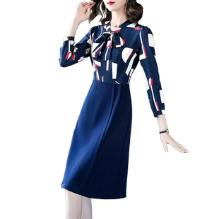 假两件拼接连衣裙气质春款2025新款过膝八分袖典雅高档女人味裙子