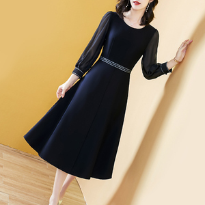 高贵优雅气质名媛春季黑色连衣裙女长袖2025新款高端长款高档春秋