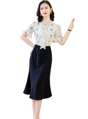 鱼尾裙2025新款夏季撞色印花ol风
