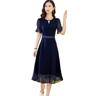 雪纺连衣裙夏装女2024年新款高端洋气薄款A字裙赫本风温柔淑女裙
