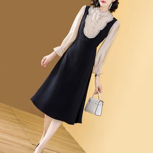 假两件连衣裙2025新款春秋季气质名媛高端拼接法式长袖品牌时尚女