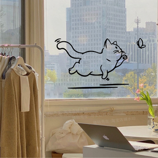 猫图案阳台儿童卧室门贴宠物店橱窗玻璃窗花墙面装饰贴纸静电贴画