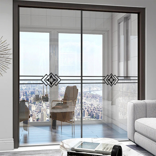 阳台客厅厨房玻璃门贴纸防撞腰线条餐厅中式推拉移门装饰静电贴画