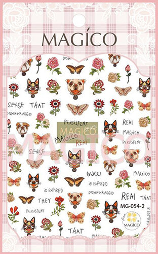Magico茉季美甲贴纸花与萌犬高清背胶日式超薄防水指甲贴花054-2
