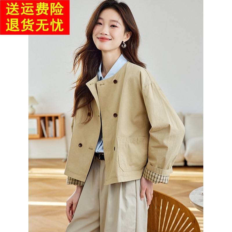 圆领短款外套女春秋2026新款今年流行爆款韩版休闲百搭小个子风衣