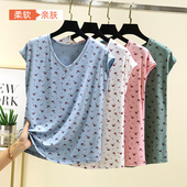 无袖 上衣女夏季 莫代尔碎花背心t恤大码 薄款 宽松中老年休闲打底衫