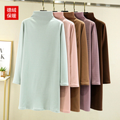 女秋冬宽松学生中长款 加绒半高领长款 打底衫 t恤德绒发热保暖上衣