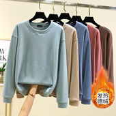 冬季 显瘦休闲打底衫 德绒保暖T恤女圆领长袖 上衣百搭加绒卫衣大码