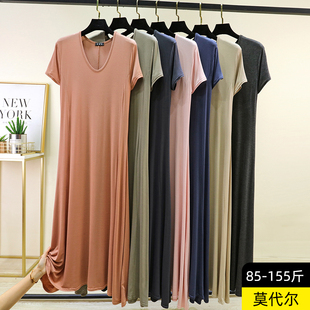 a字裙可外穿打底居家睡裙 休闲裙大码 莫代尔圆领连衣裙女夏季 薄款