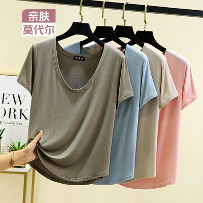 夏季莫代尔大U领T恤衫