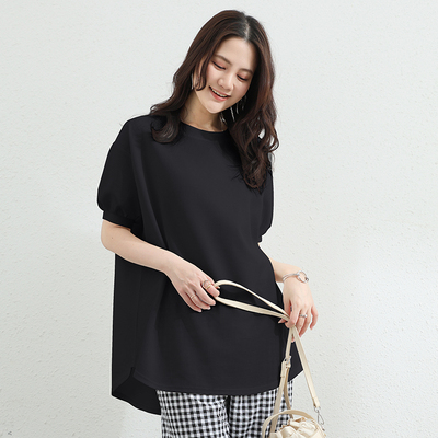 夏季纯色灯笼袖宽松上衣