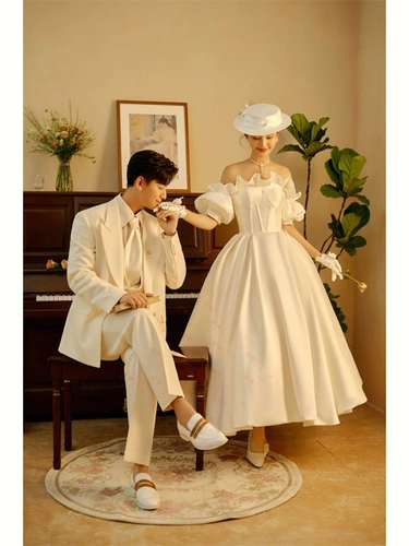 Свадебное платье для влюбленных, открытые плечи, рукава фонарики