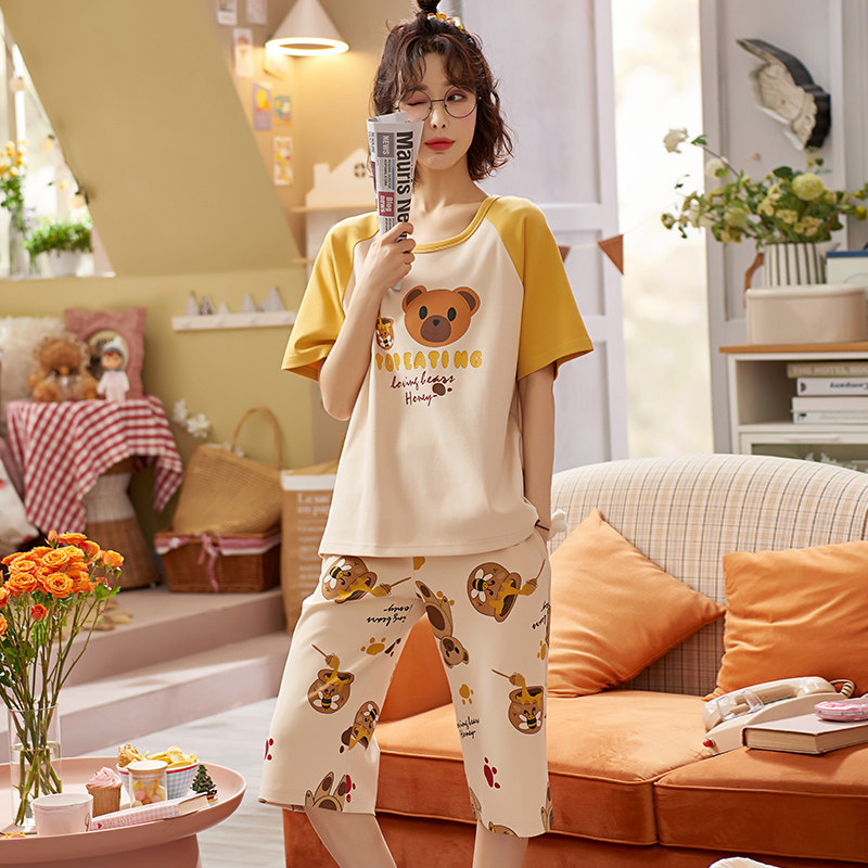 【睡衣包邮清仓】由果夏季纯棉女睡衣/家居服套装