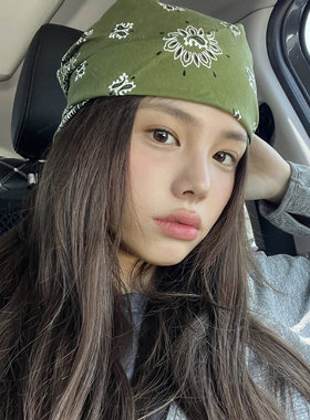 2405全棉果绿色腰果丝巾小方巾度假风头巾高级感印花棉麻现货