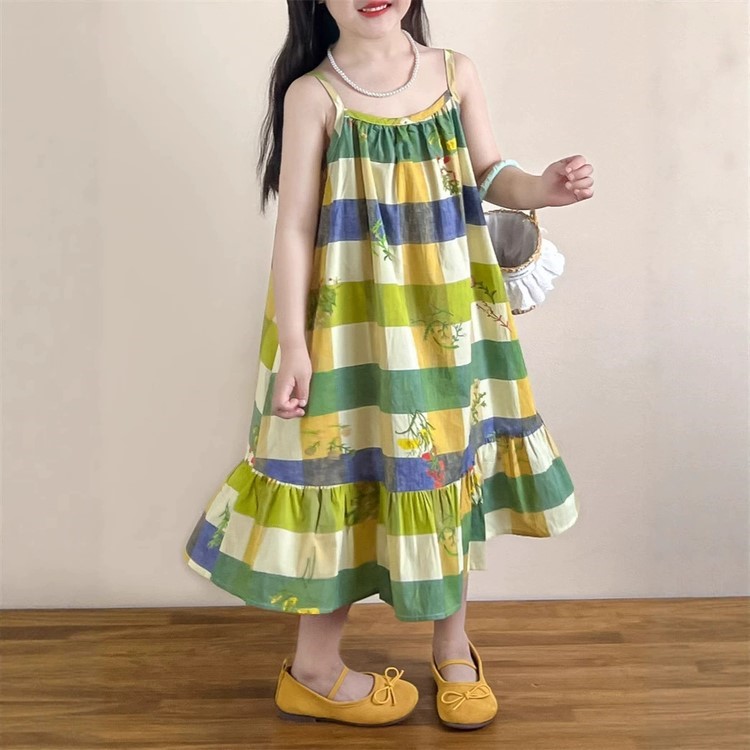 女童吊带纯棉连衣裙2025小女孩荷叶边裙子夏装女宝宝背心裙时髦潮